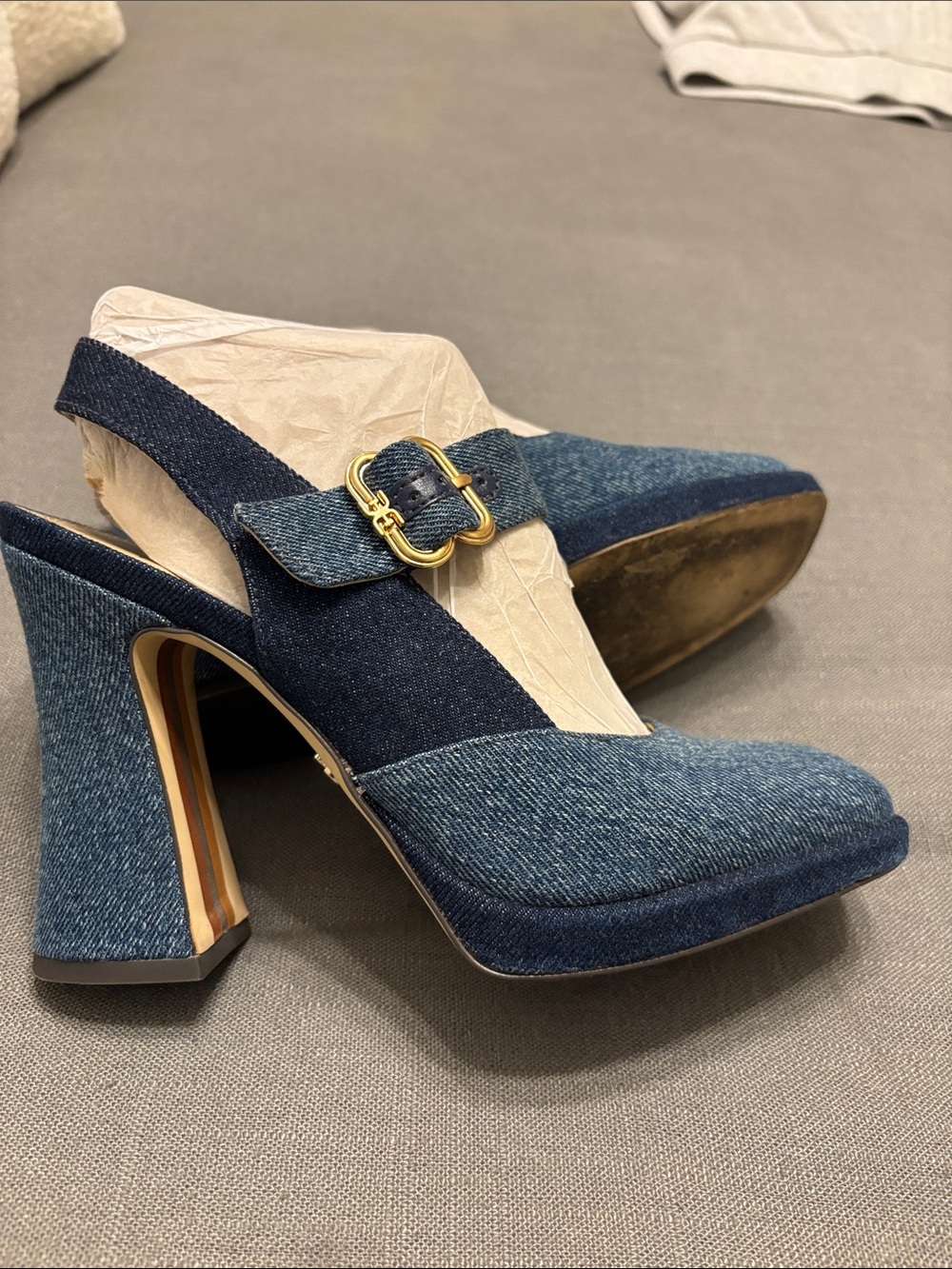 Sam Edelman Jildie Denim Mary Jane Block Pumps - Picture 8 of 11